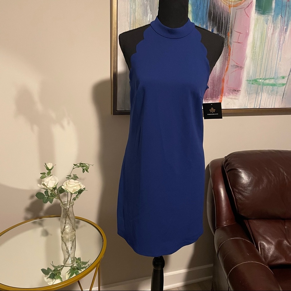 NWT Fortune & Ivy cobalt blue dress with scallop detail